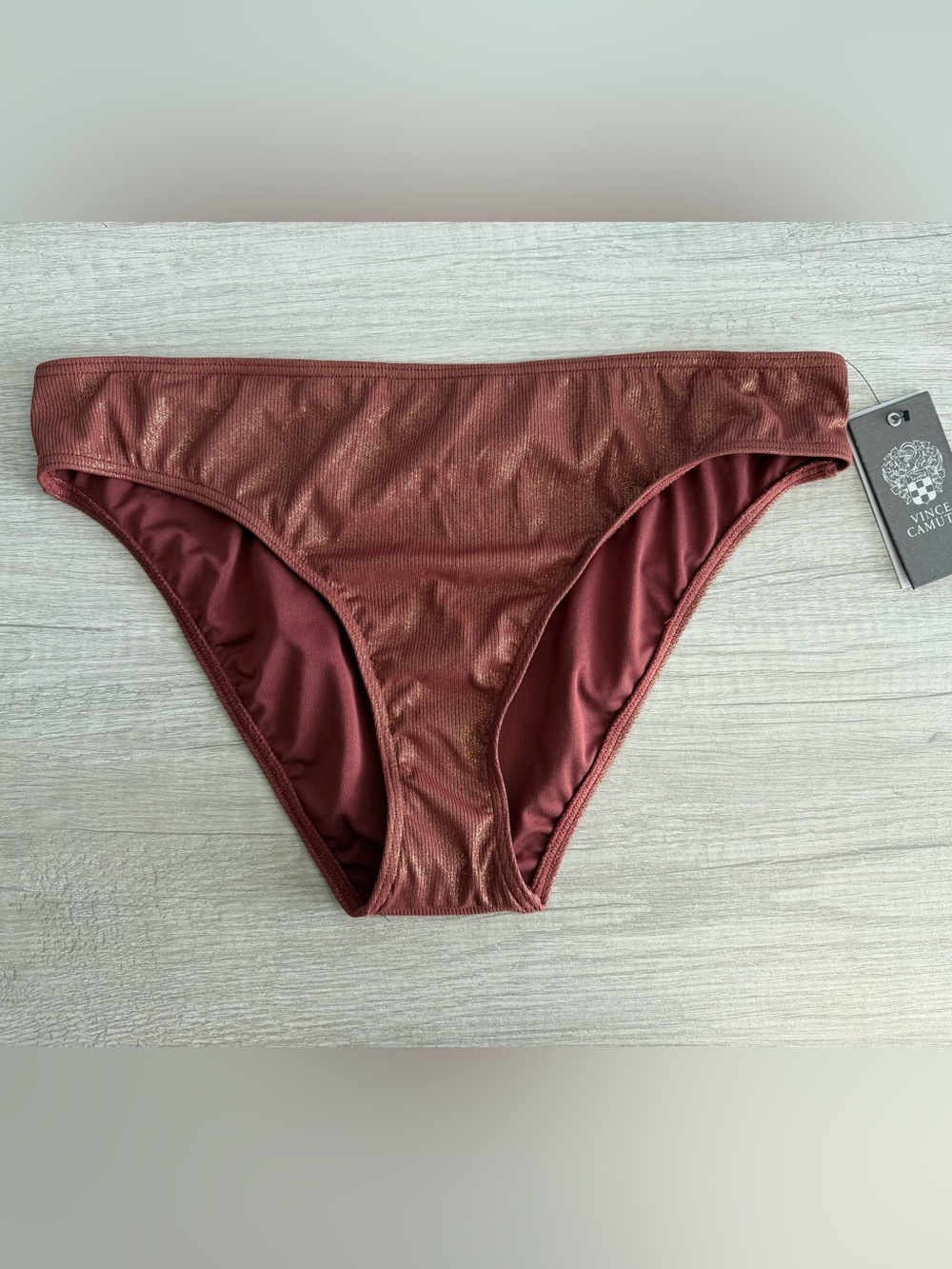 Vince Camuto Women’s Cocoa Twilight Ribbed Shimmery High Cut Bikini Bottom Large
